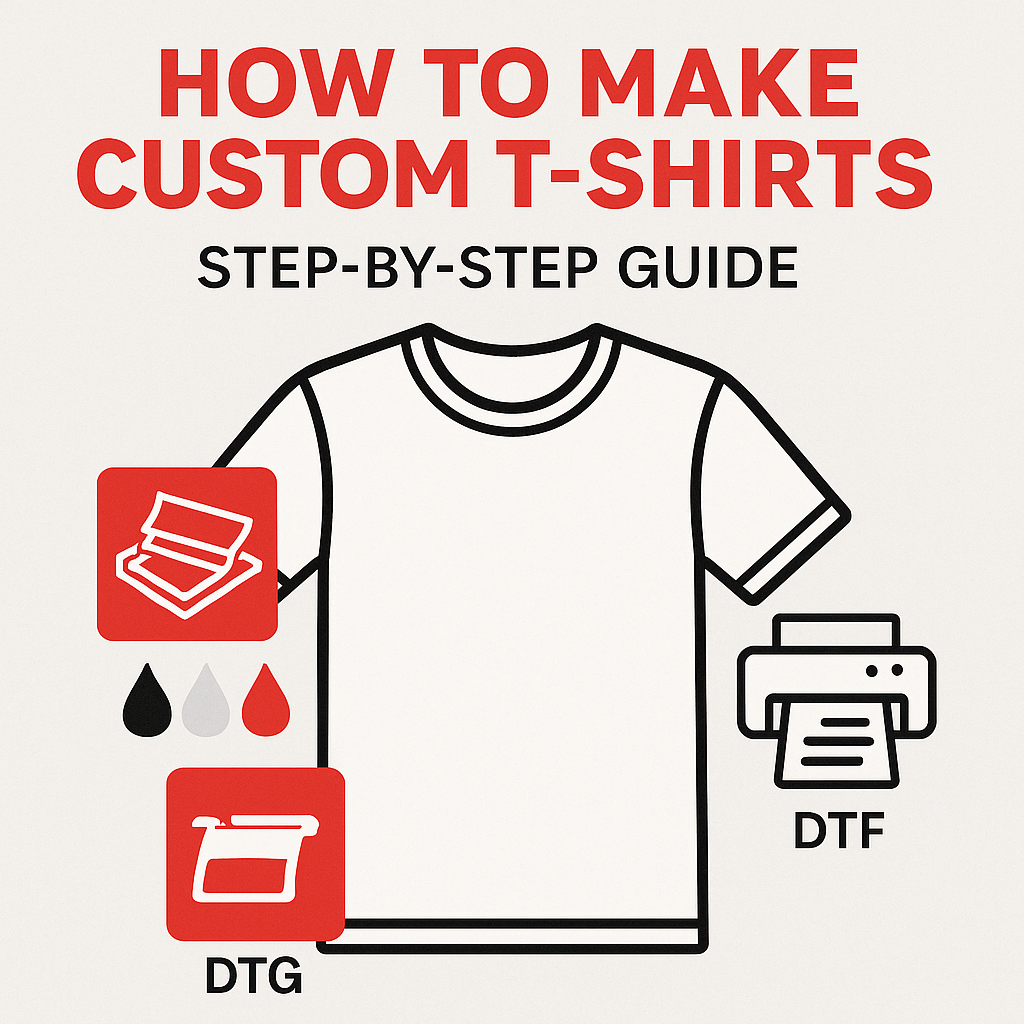 Step-by-step guide on how to make custom T-shirts with screen printing, DTG, and DTF