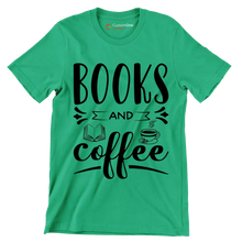 BOOKS AND coffee - Coffee Themed T-Shirt-Green-S-Custom One Express