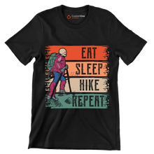 EAT SLEEP HIKE REPEAT - Hiking Themed T-Shirt-Black-S-Custom One Express