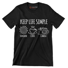 KEEP LIFE SIMPLE SUNSHINE COFFEE CAMERA - Coffee Themed T-Shirt-Black-S-Custom One Express
