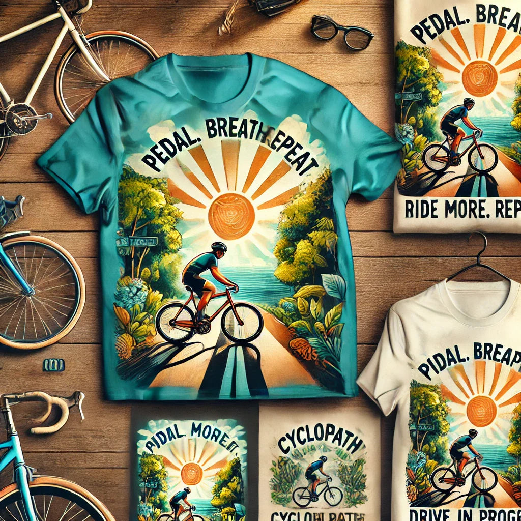 bicycle T-shirts, cycling shirts, bike-themed apparel, funny bike T-shirts, road cycling tees, MTB shirts, bike club shirts, cyclist gifts, eco-friendly shirts, custom cycling T-shirts