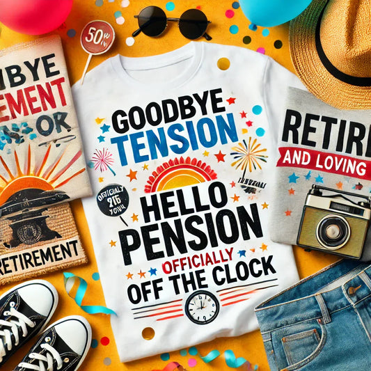 retirement T-shirts, novelty retirement shirts, funny retirement T-shirts, custom retirement shirts, retired life apparel, retirement gifts, farewell party shirts, personalized retirement shirts