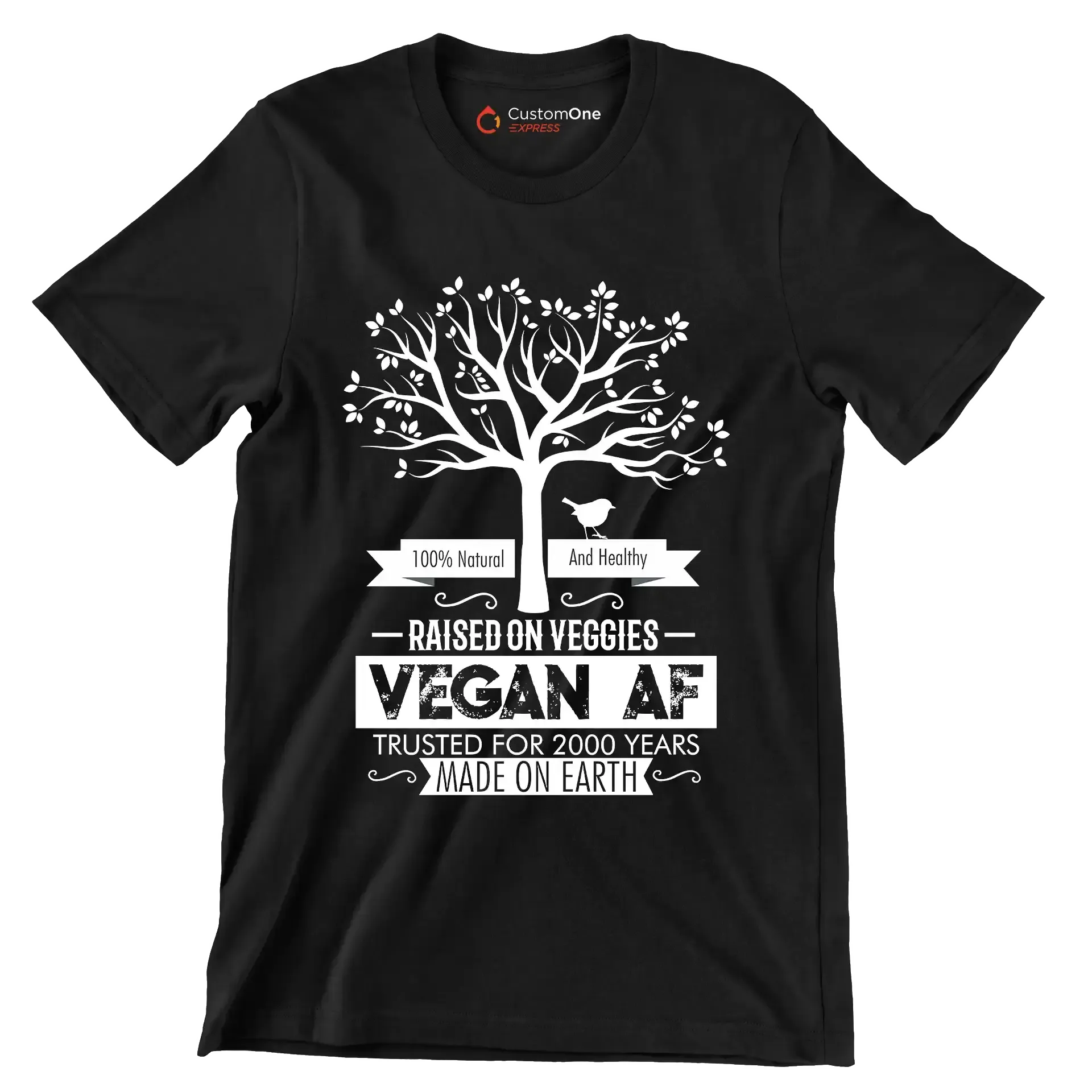 100% Natural and healthy raised on veggies vegan af trusted for 2000 years made on earth - Vegan Themed T-Shirt-Black-S-Custom One Express