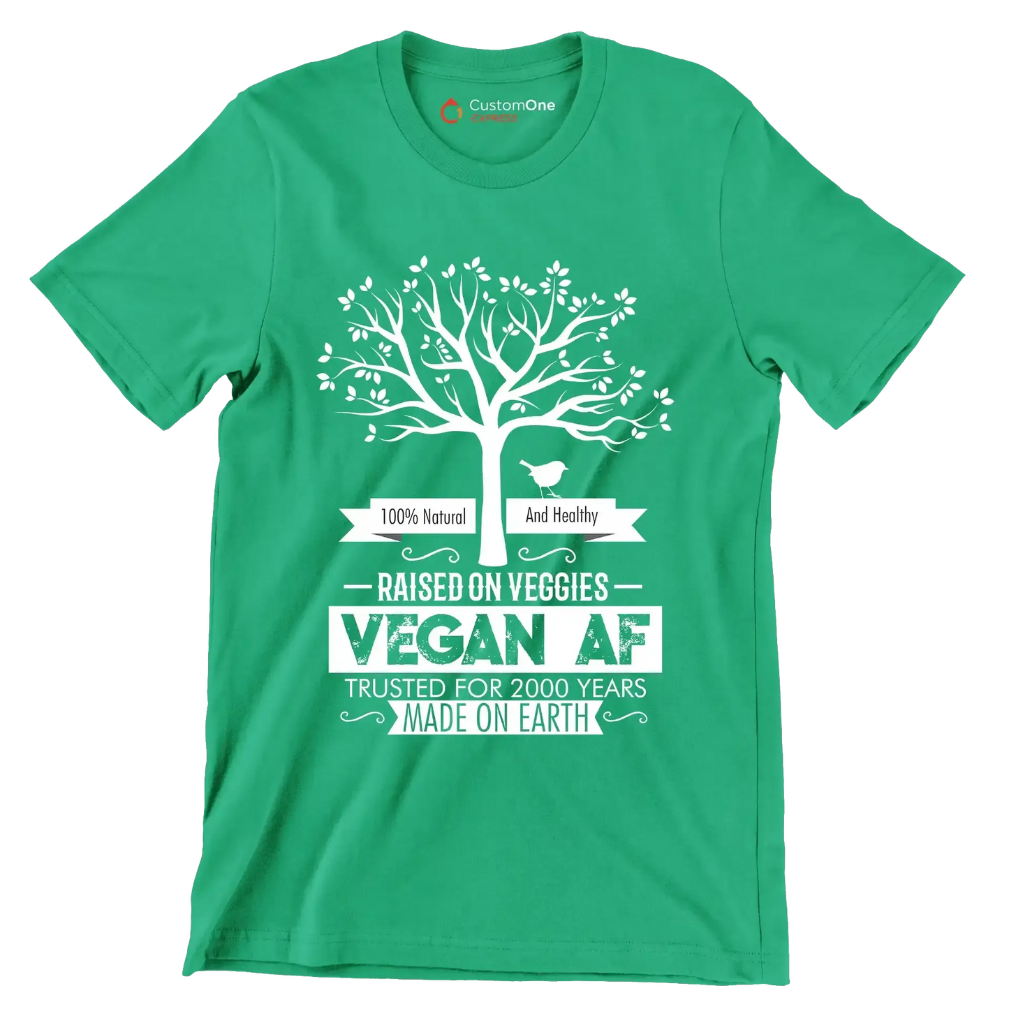 100% Natural and healthy raised on veggies vegan af trusted for 2000 years made on earth - Vegan Themed T-Shirt-Green-S-Custom One Express