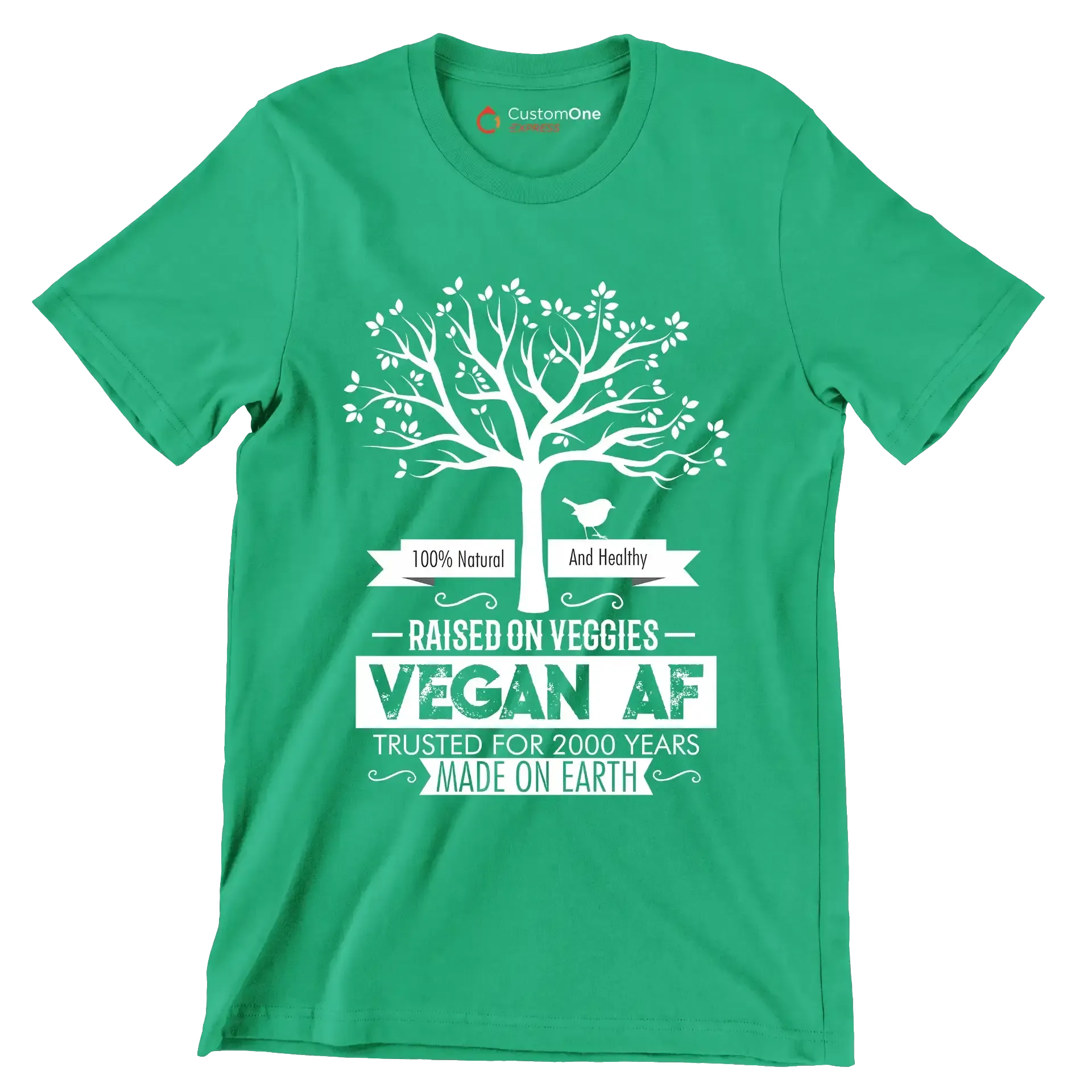100% Natural and healthy raised on veggies vegan af trusted for 2000 years made on earth - Vegan Themed T-Shirt-Green-S-Custom One Express