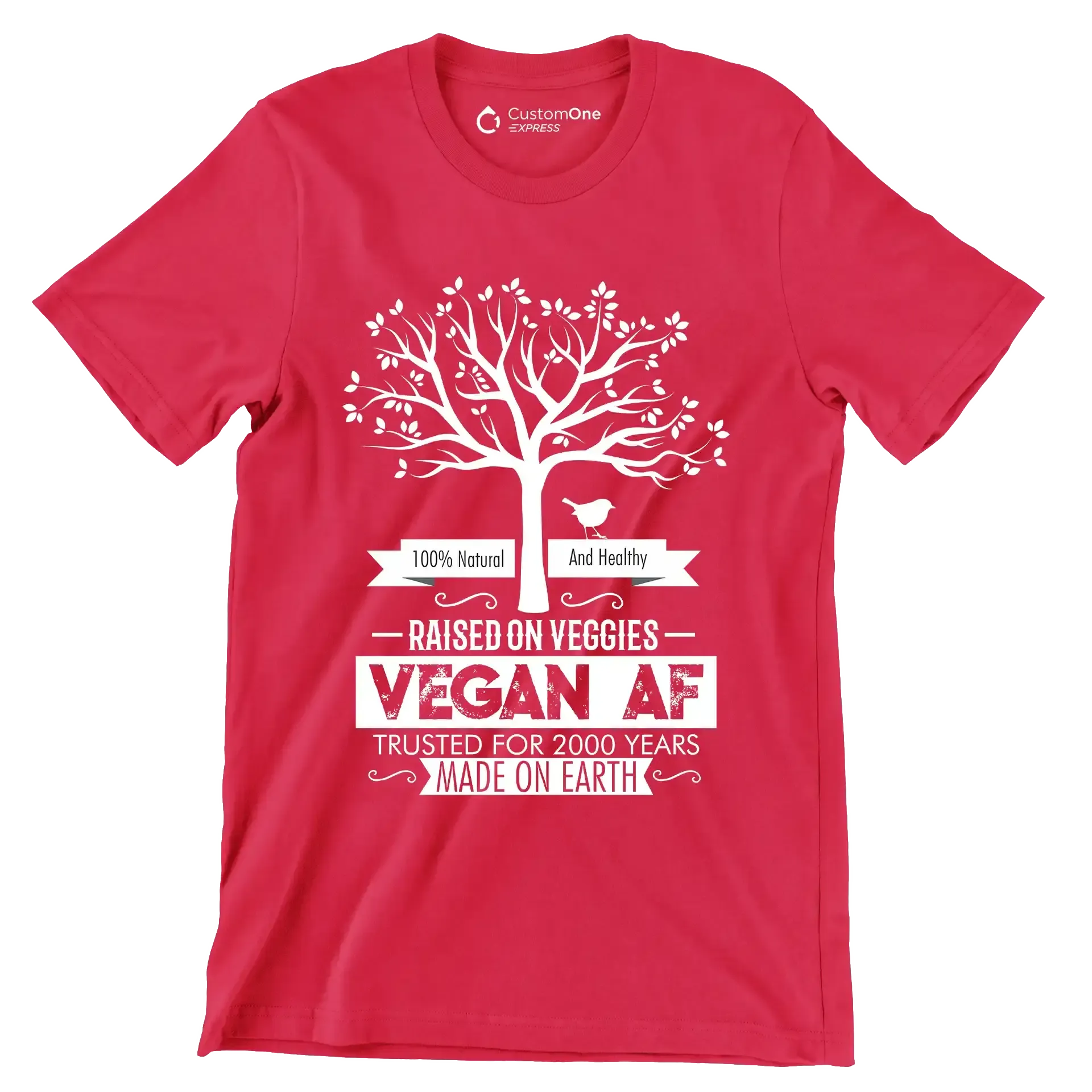 100% Natural and healthy raised on veggies vegan af trusted for 2000 years made on earth - Vegan Themed T-Shirt-Red-S-Custom One Express