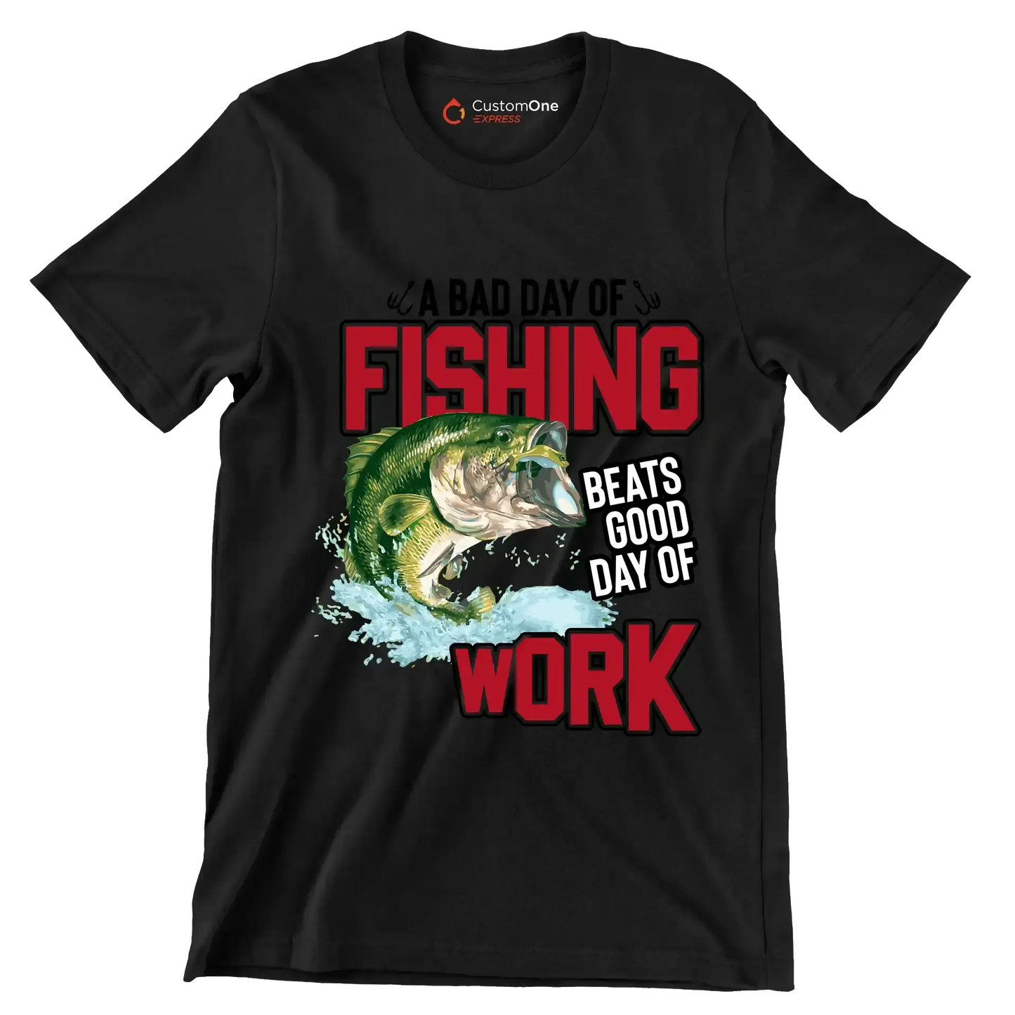 A bad day of fishing beats good day of work - Fishing Themed T-Shirt-Black-S-Custom One Express