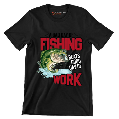A bad day of fishing beats good day of work - Fishing Themed T-Shirt-Black-S-Custom One Express