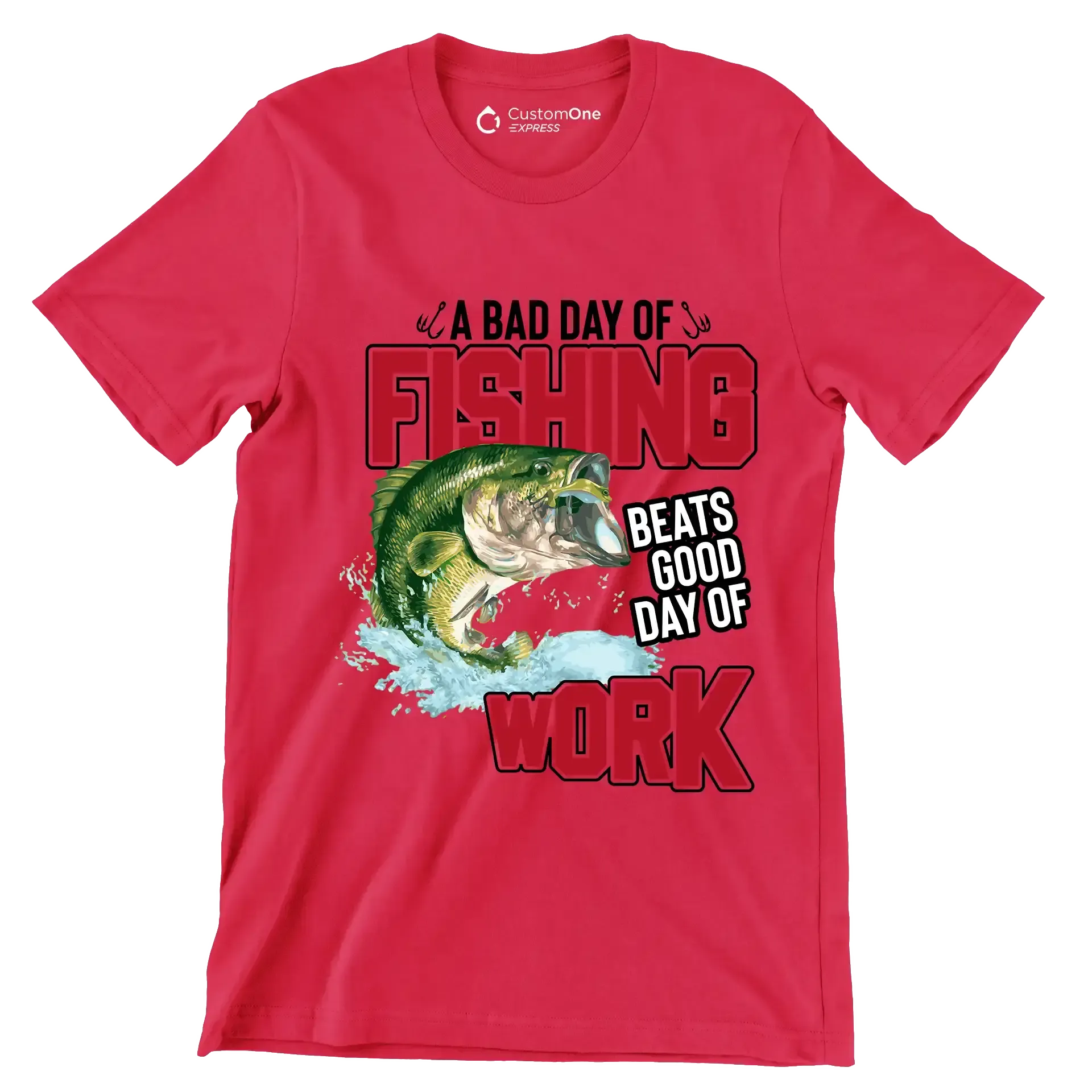 A bad day of fishing beats good day of work - Fishing Themed T-Shirt-Red-S-Custom One Express