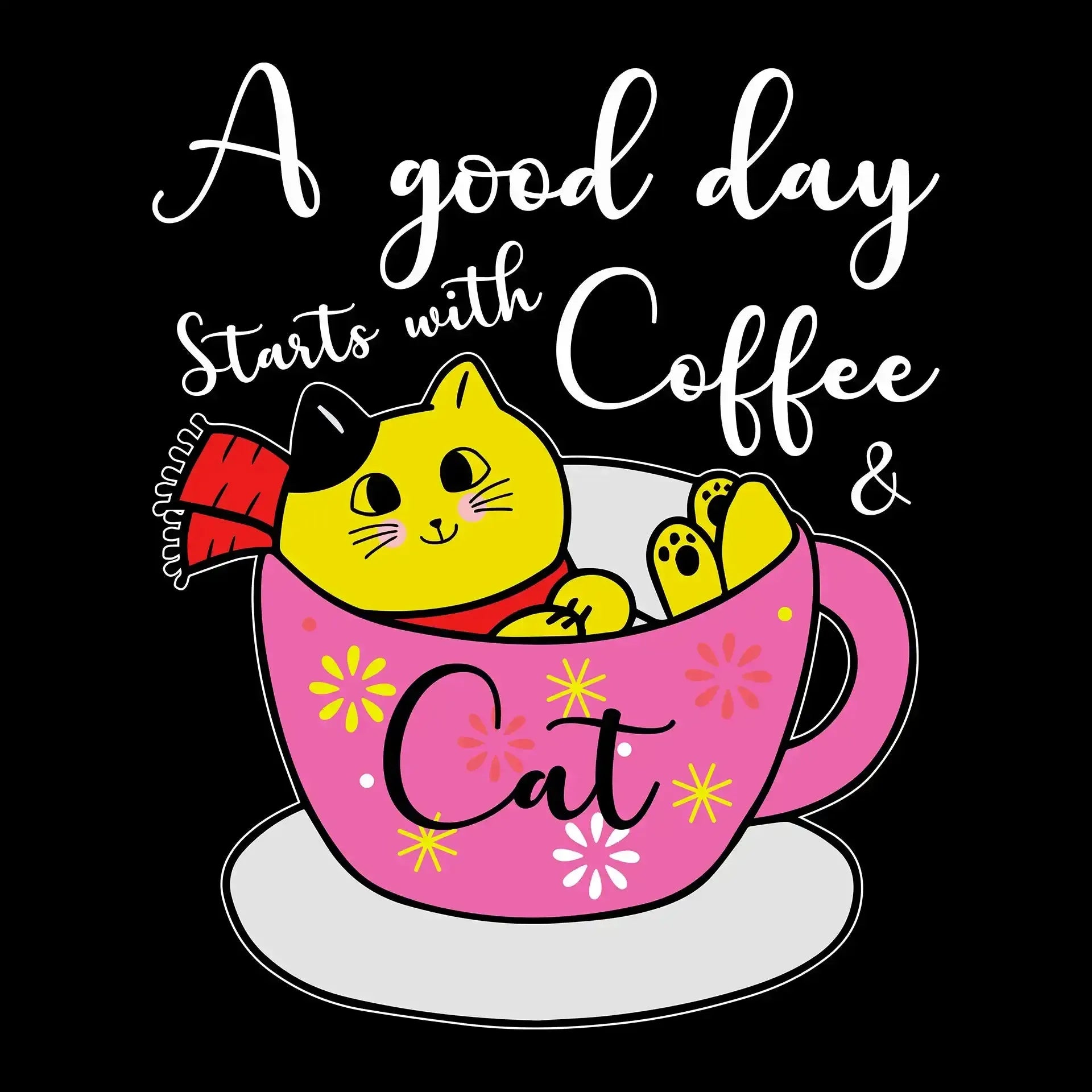 A good day starts with Coffee & Cat - Coffee Themed T-Shirt-Black-S-Custom One Express