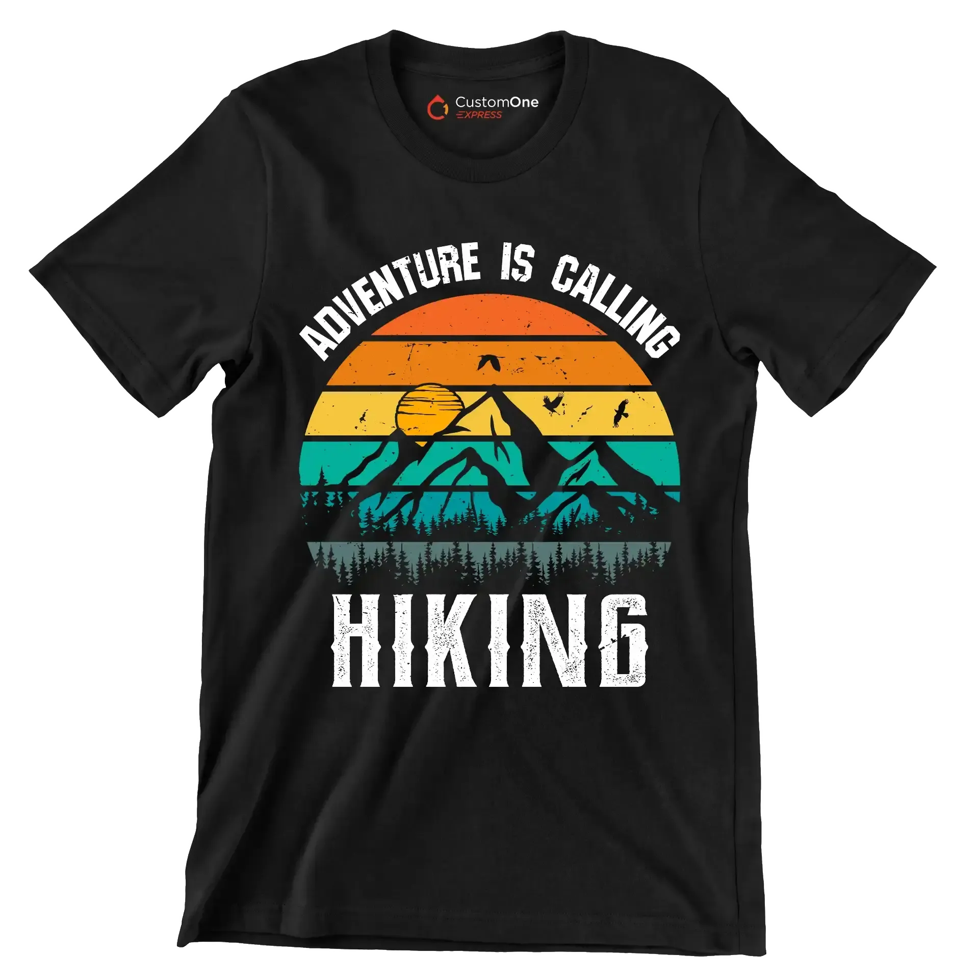 ADVENTURE IS CALLING HIKING - Hiking Themed T-Shirt-Black-S-Custom One Express