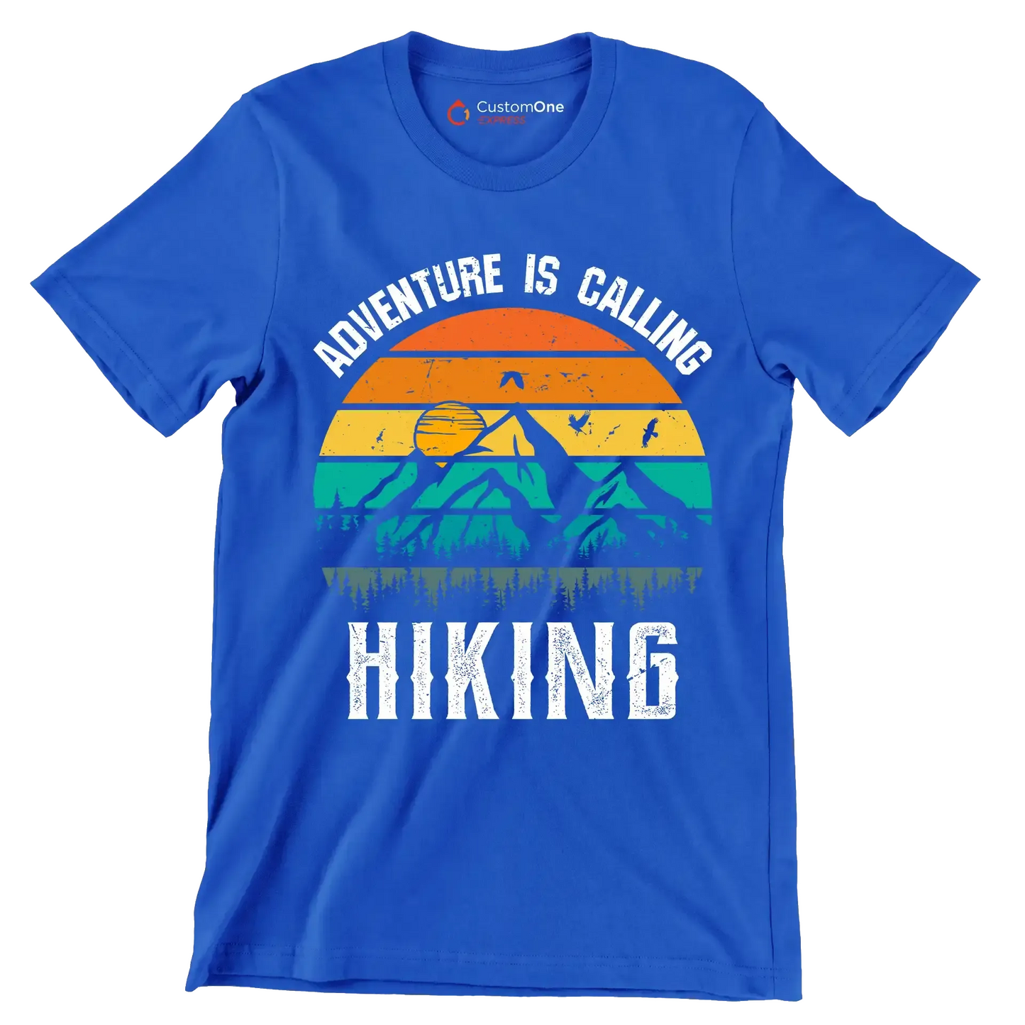 ADVENTURE IS CALLING HIKING - Hiking Themed T-Shirt-Blue-S-Custom One Express
