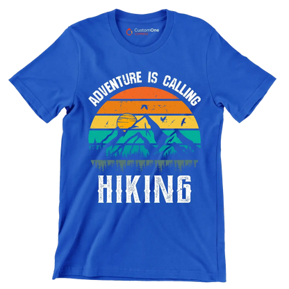 ADVENTURE IS CALLING HIKING - Hiking Themed T-Shirt-Blue-S-Custom One Express