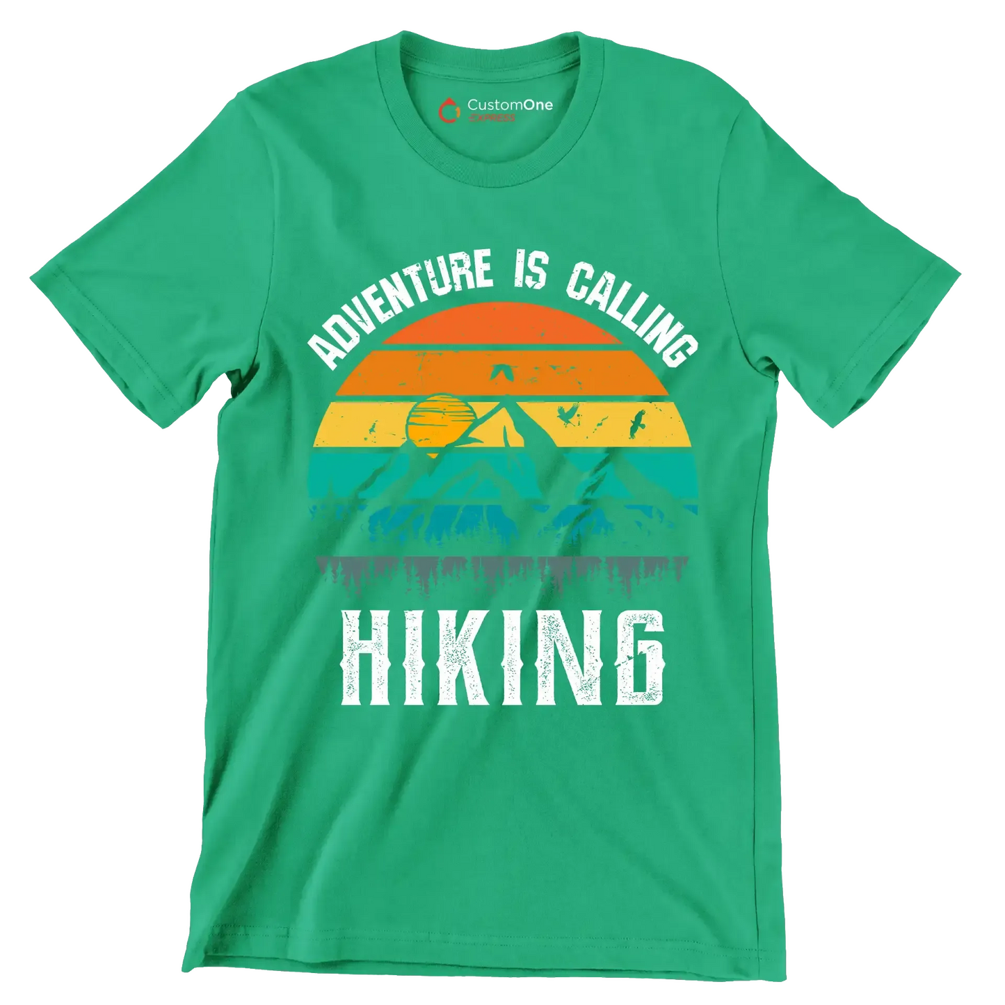 ADVENTURE IS CALLING HIKING - Hiking Themed T-Shirt-Green-S-Custom One Express