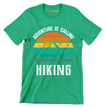 ADVENTURE IS CALLING HIKING - Hiking Themed T-Shirt-Green-S-Custom One Express