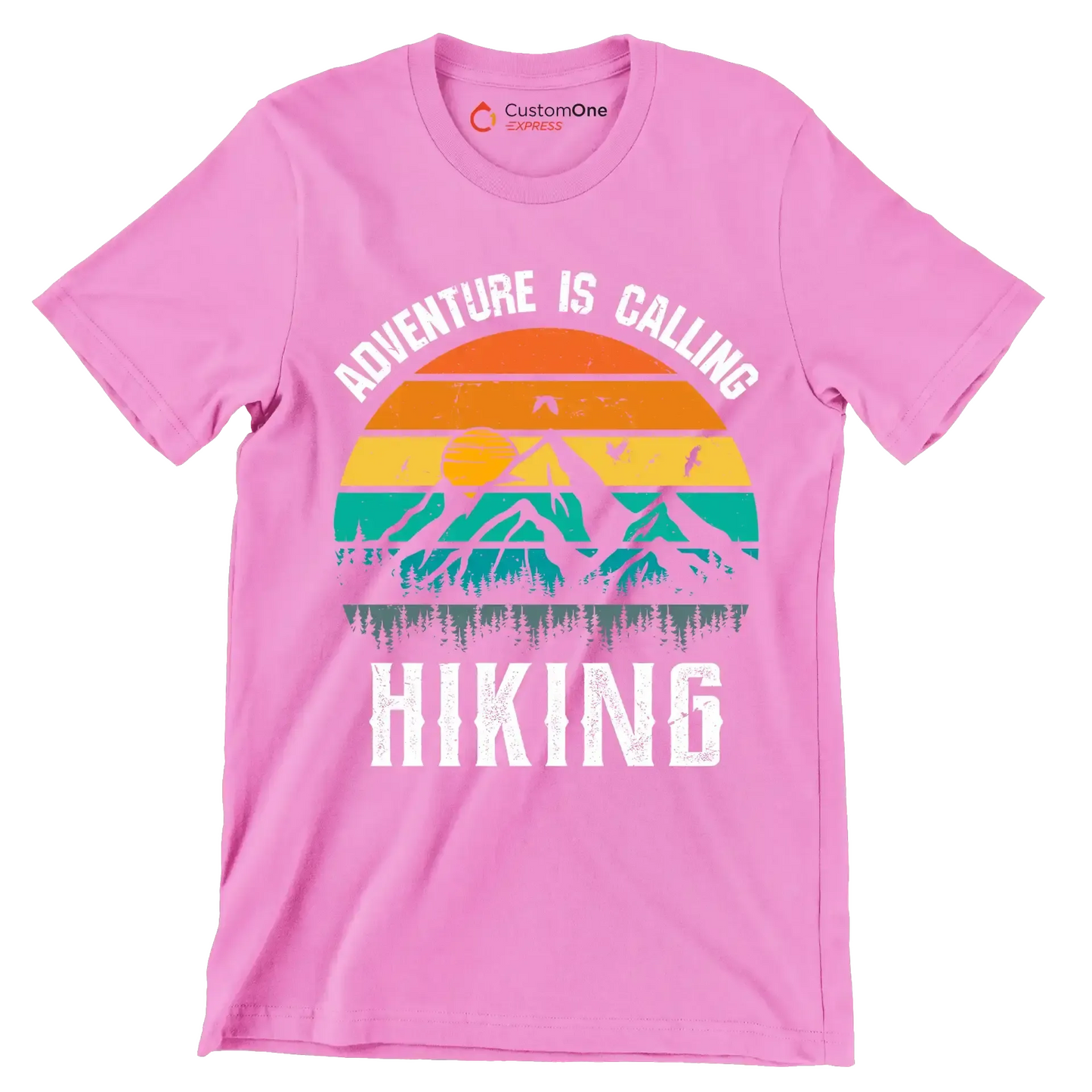 ADVENTURE IS CALLING HIKING - Hiking Themed T-Shirt-Pink-S-Custom One Express