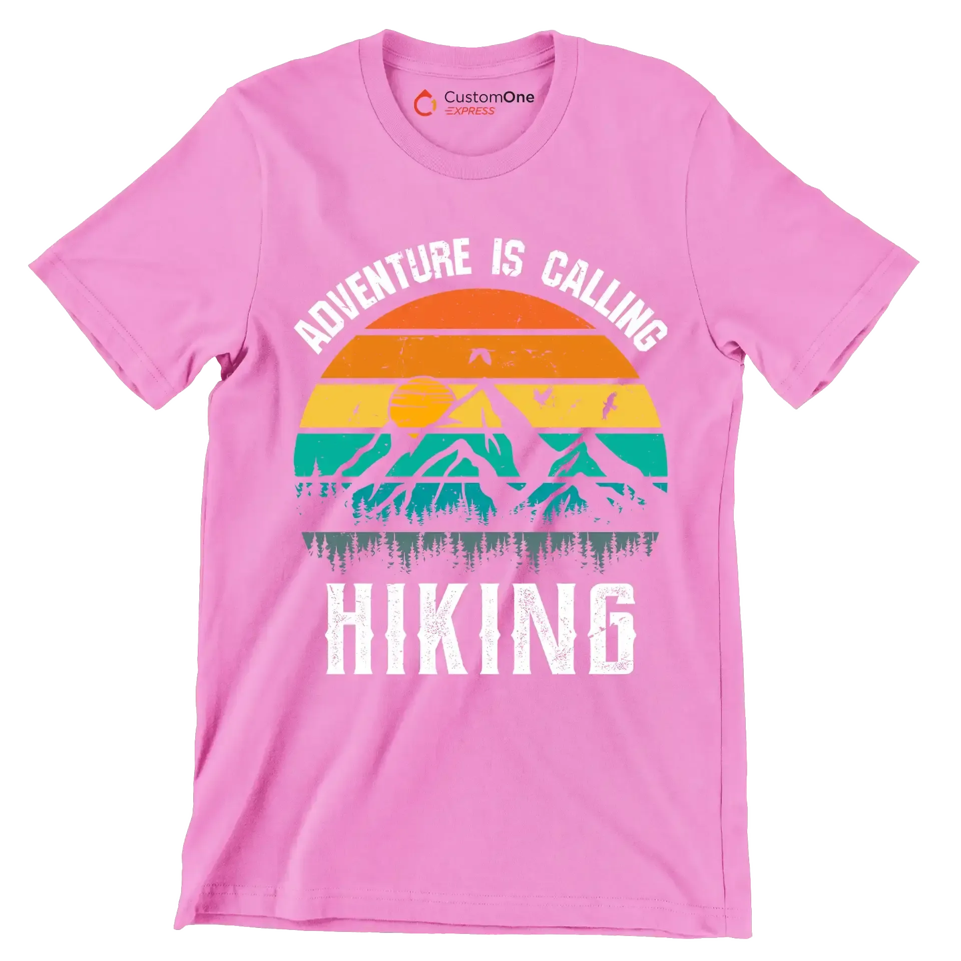 ADVENTURE IS CALLING HIKING - Hiking Themed T-Shirt-Pink-S-Custom One Express
