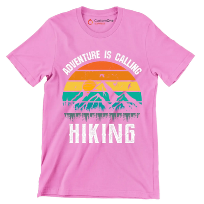 ADVENTURE IS CALLING HIKING - Hiking Themed T-Shirt-Pink-S-Custom One Express