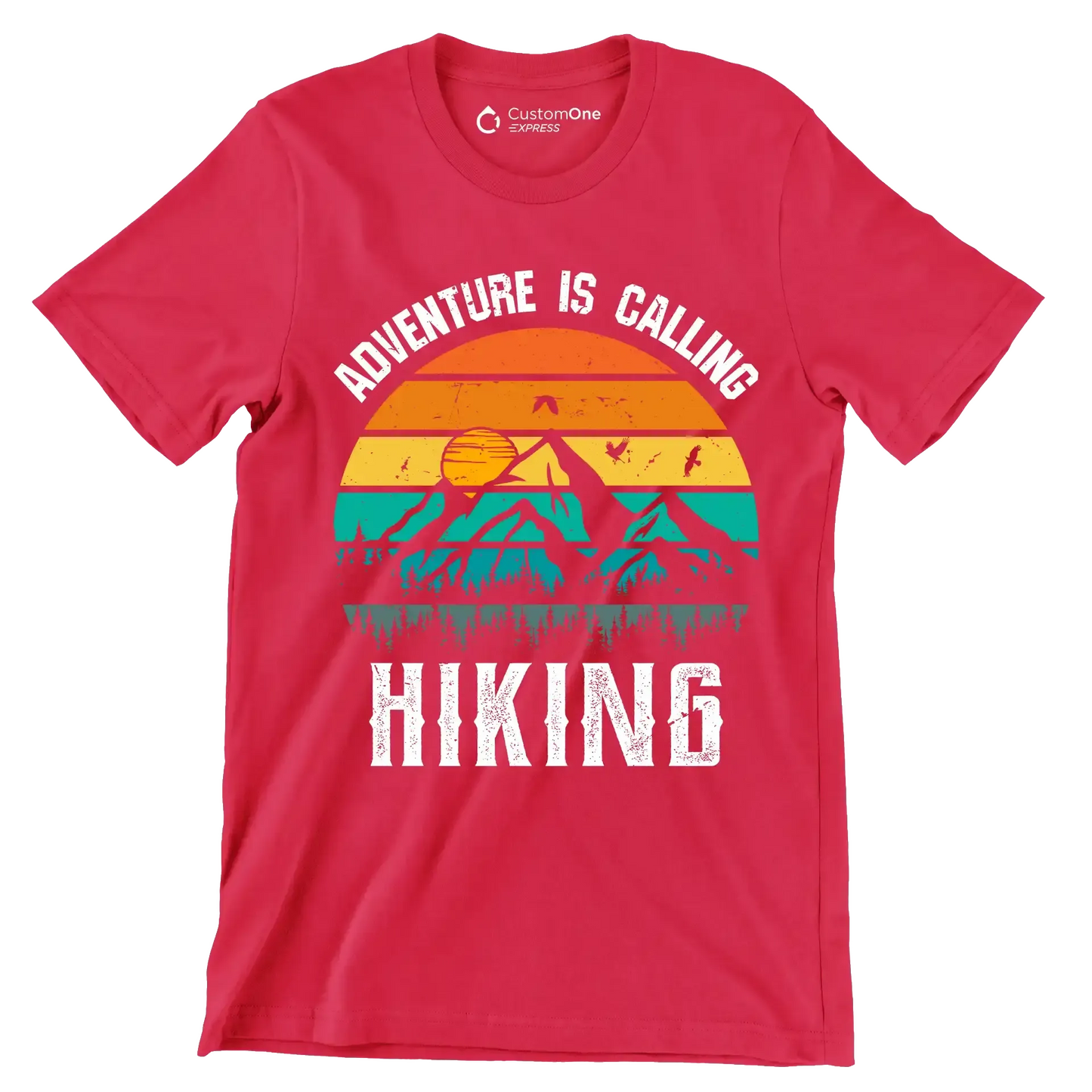 ADVENTURE IS CALLING HIKING - Hiking Themed T-Shirt-Red-S-Custom One Express