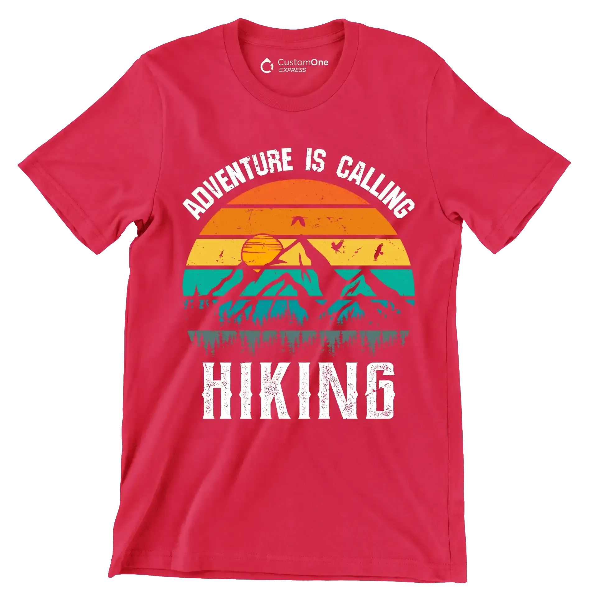 ADVENTURE IS CALLING HIKING - Hiking Themed T-Shirt-Red-S-Custom One Express