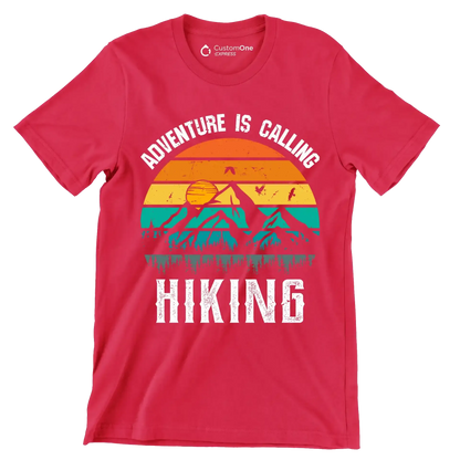 ADVENTURE IS CALLING HIKING - Hiking Themed T-Shirt-Red-S-Custom One Express