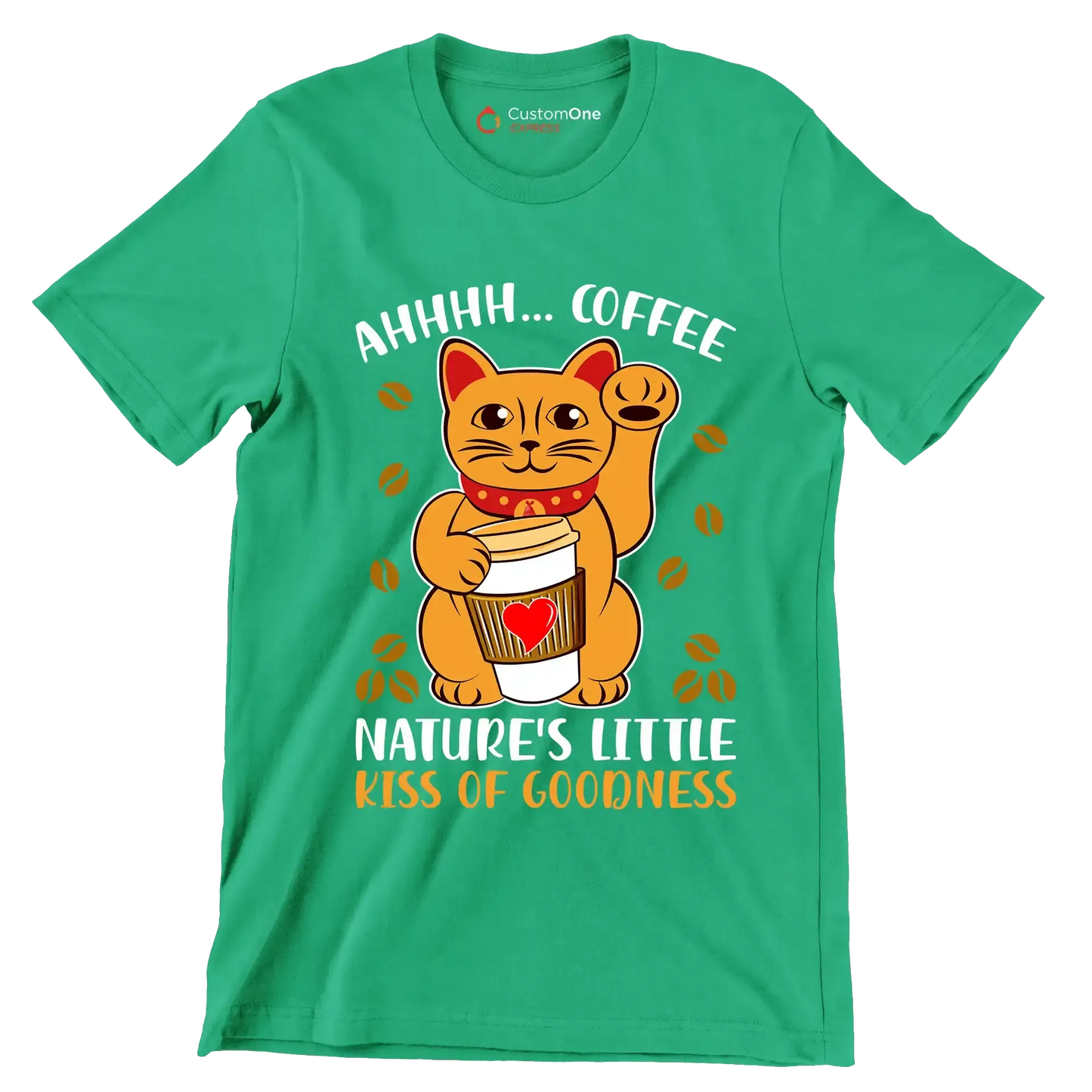 AHHHH... COFFEE NATURE'S LITTLE KISS OF GOODNESS - Coffee Themed T-Shirt-Green-S-Custom One Express