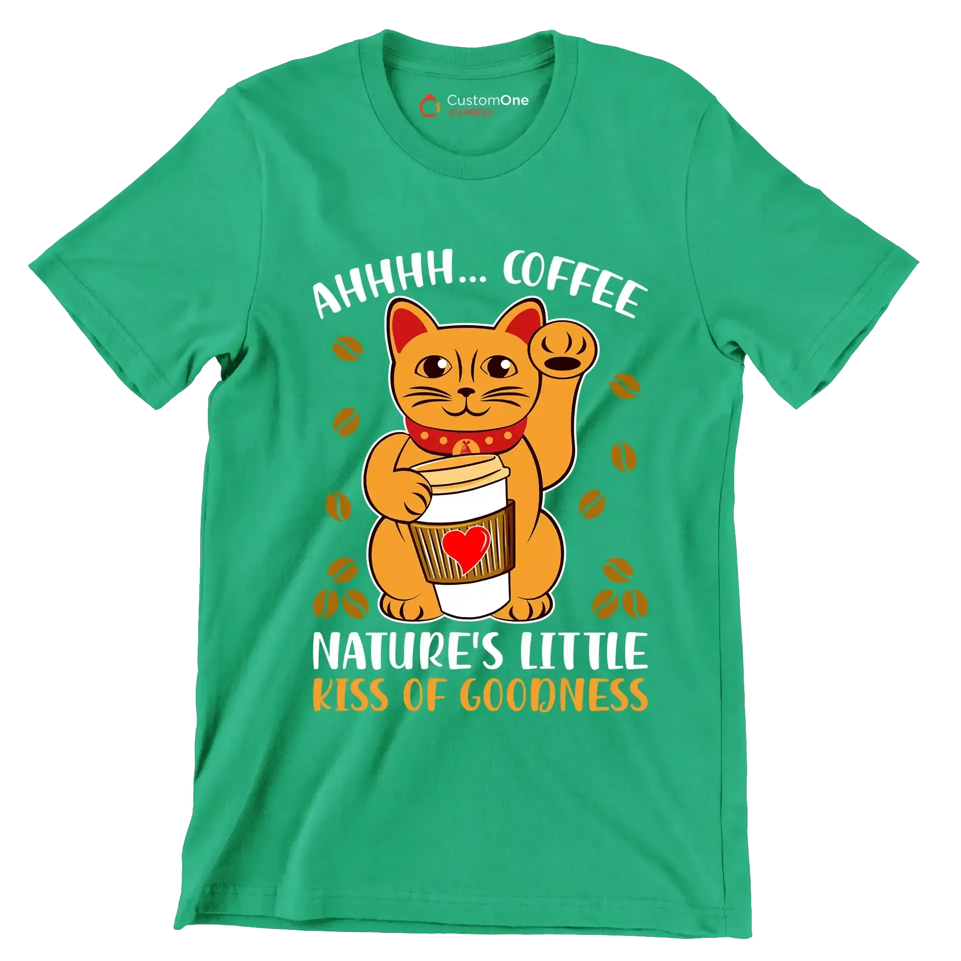 AHHHH... COFFEE NATURE'S LITTLE KISS OF GOODNESS - Coffee Themed T-Shirt-Green-S-Custom One Express