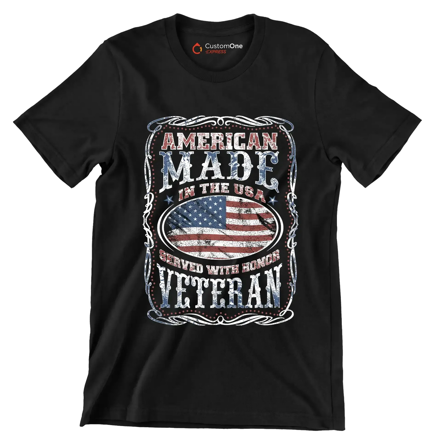 AMERICAN MADE IN THE USA SERVED WITH HONOR VETERAN - Veterans Themed T-Shirt-Black-S-Custom One Express