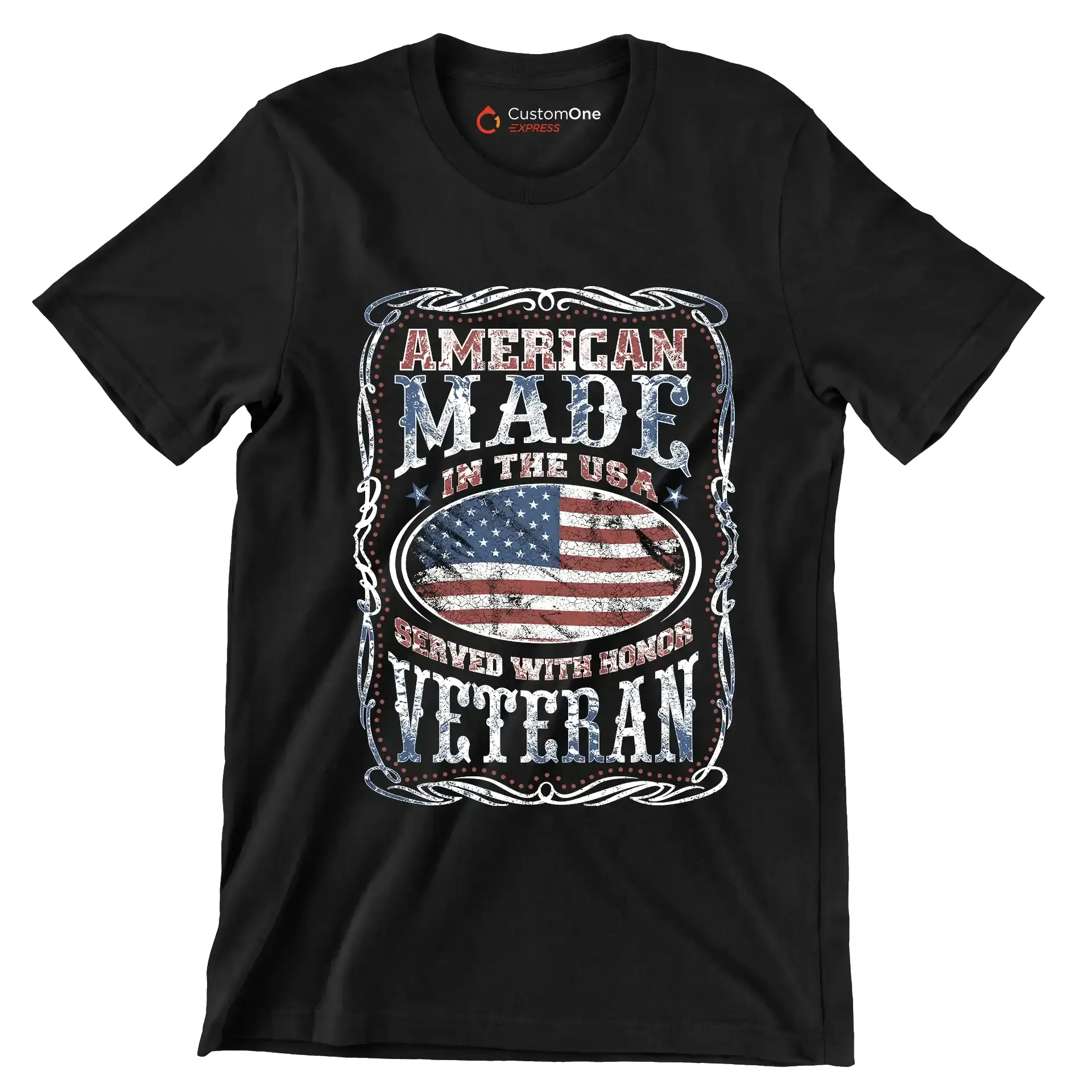 AMERICAN MADE IN THE USA SERVED WITH HONOR VETERAN - Veterans Themed T-Shirt-Black-S-Custom One Express