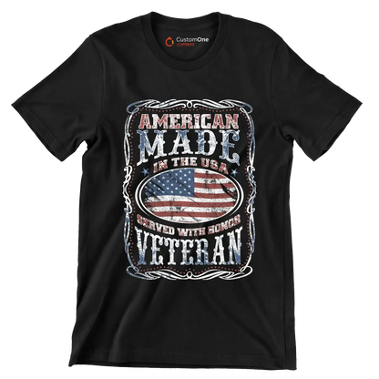 AMERICAN MADE IN THE USA SERVED WITH HONOR VETERAN - Veterans Themed T-Shirt-Black-S-Custom One Express