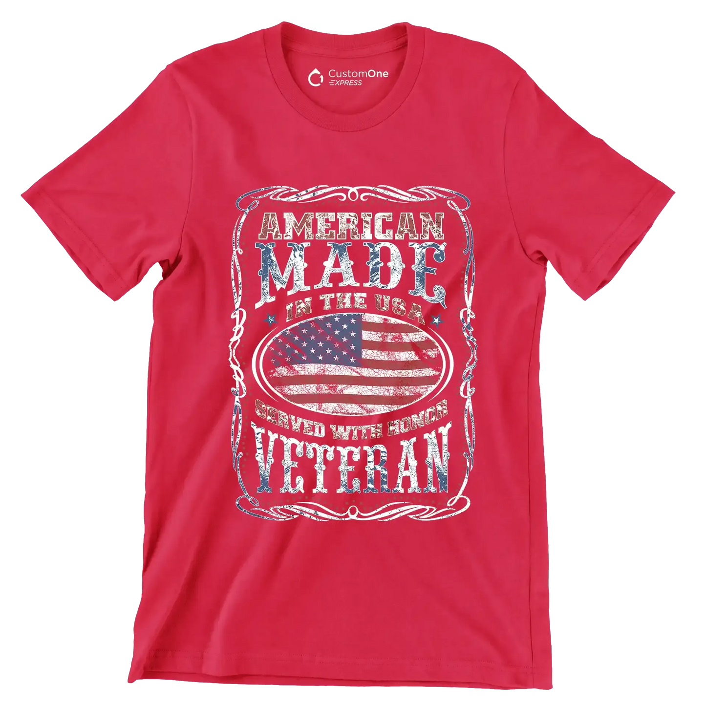 AMERICAN MADE IN THE USA SERVED WITH HONOR VETERAN - Veterans Themed T-Shirt-Red-S-Custom One Express