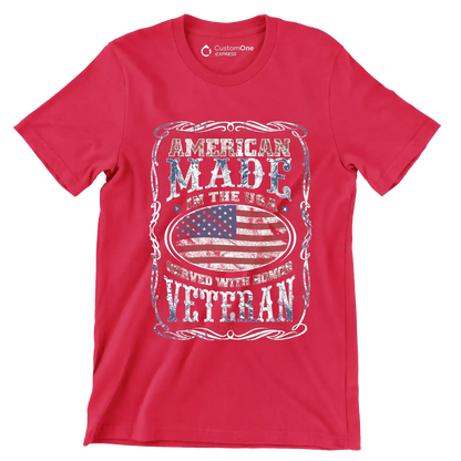 AMERICAN MADE IN THE USA SERVED WITH HONOR VETERAN - Veterans Themed T-Shirt-Red-S-Custom One Express