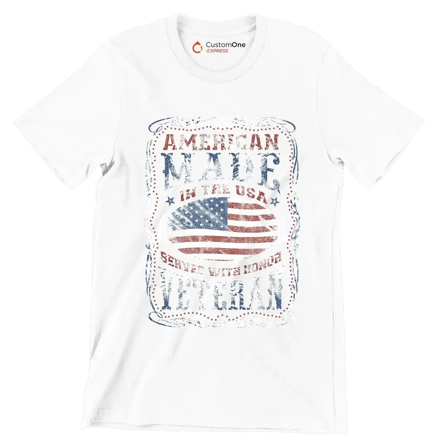 AMERICAN MADE IN THE USA SERVED WITH HONOR VETERAN - Veterans Themed T-Shirt-White-S-Custom One Express