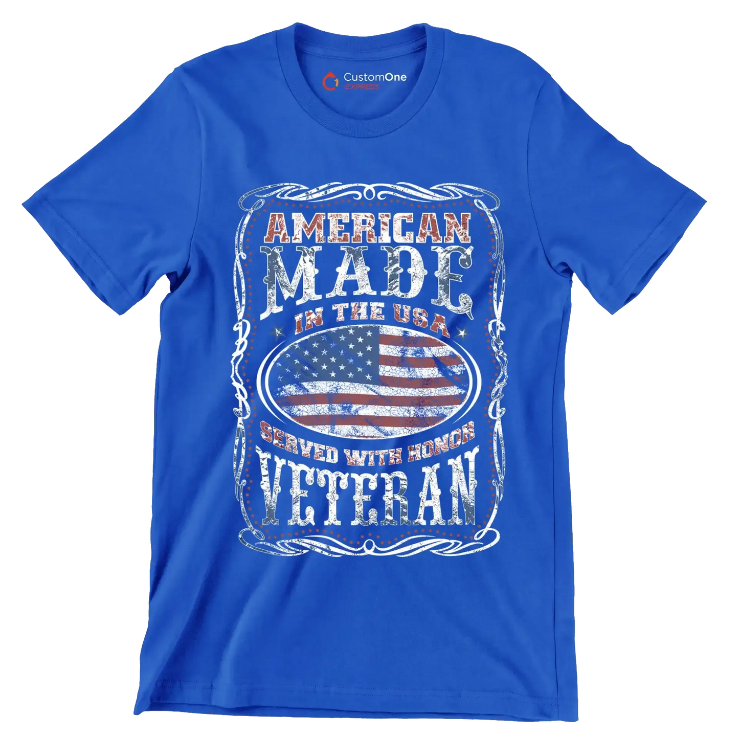 AMERICAN MADE IN THE USA SERVED WITH HONOR VETERAN copy - Veterans Themed T-Shirt-Blue-S-Custom One Express