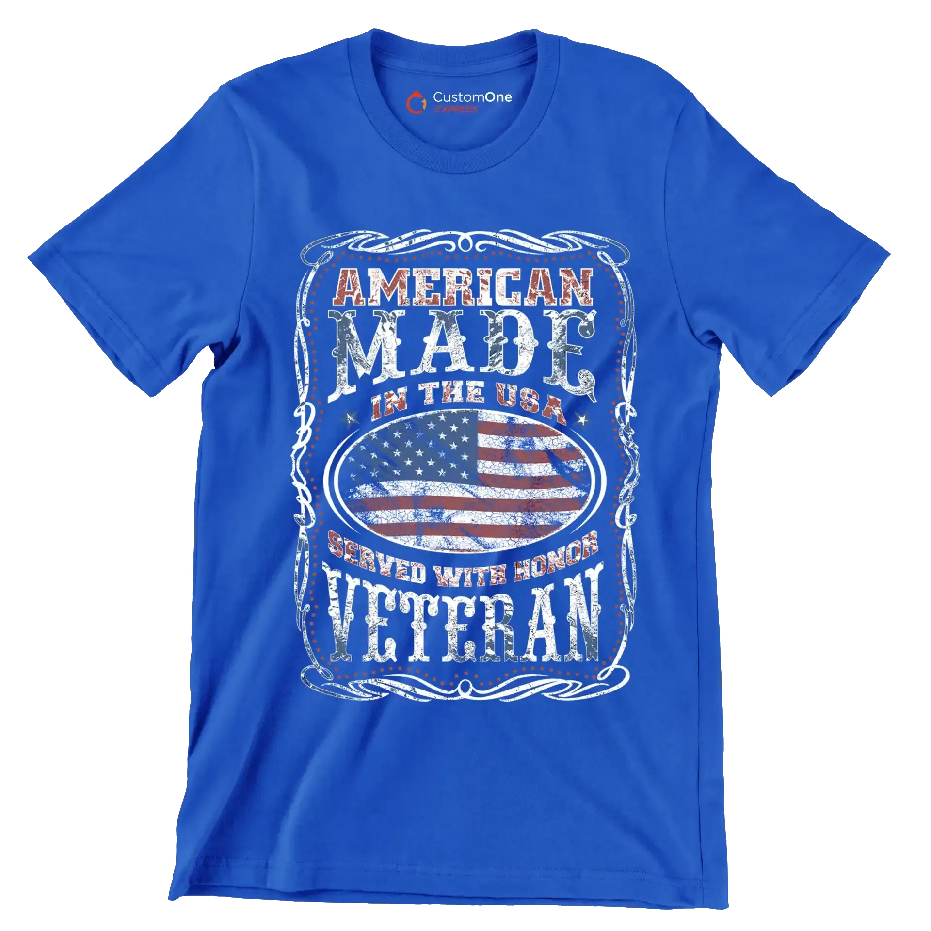 AMERICAN MADE IN THE USA SERVED WITH HONOR VETERAN copy - Veterans Themed T-Shirt-Blue-S-Custom One Express