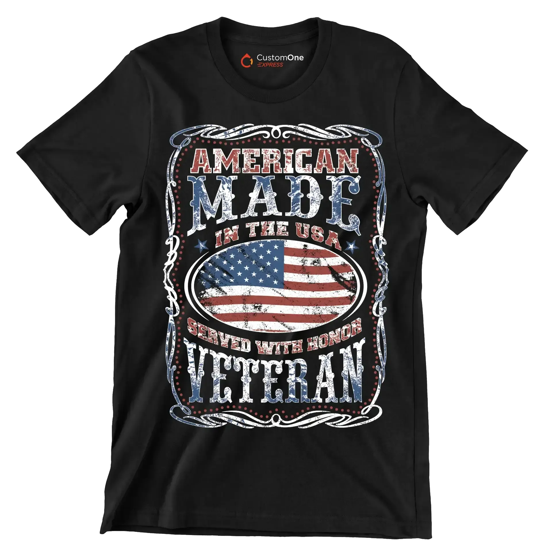 AMERICAN MADE IN THE USA SERVED WITH HONOR VETERAN.png - Veterans Themed T-Shirt-Black-Custom One Express