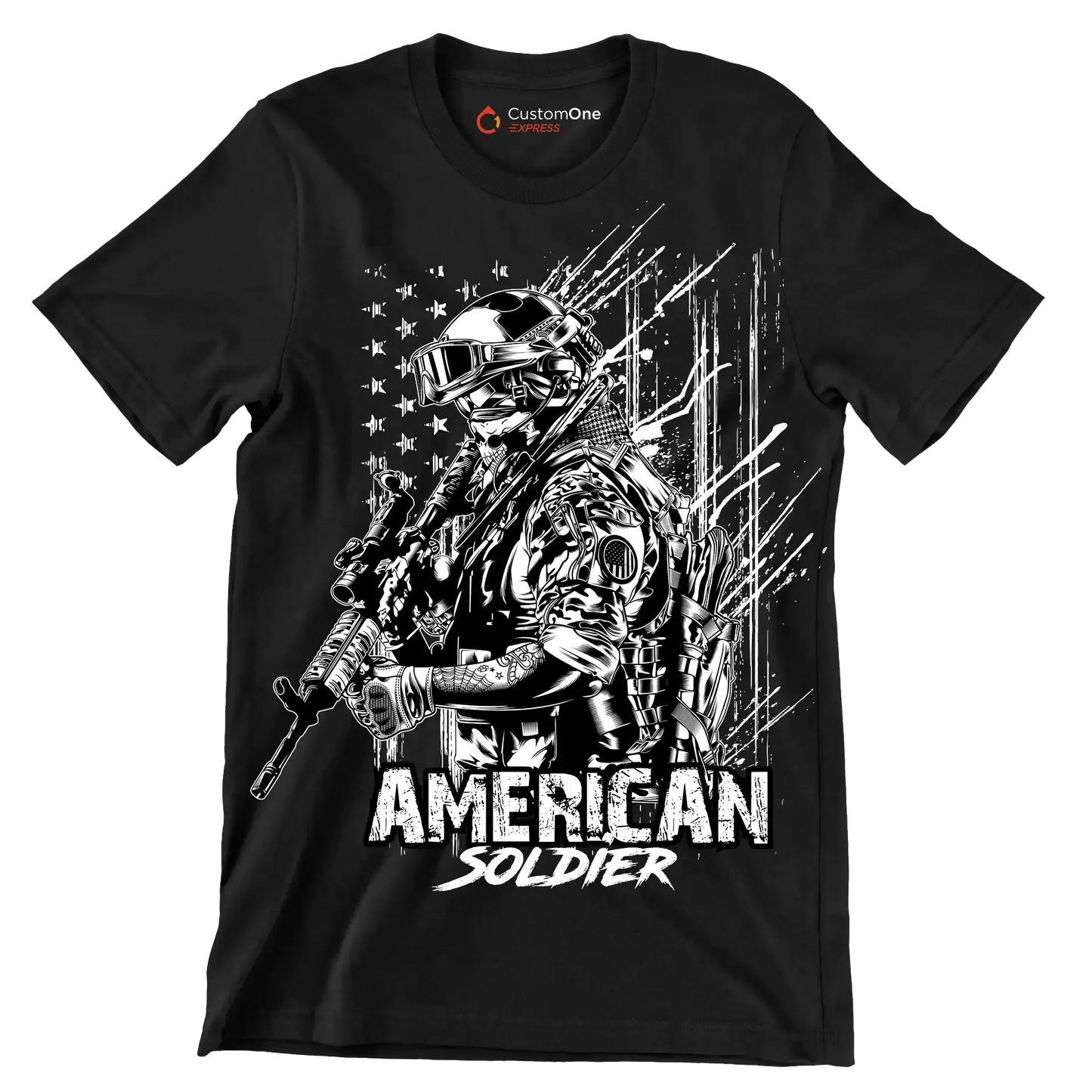 AMERICAN SOLDIER ILLUSTRATION - Veterans Themed T-Shirt-Black-S-Custom One Express