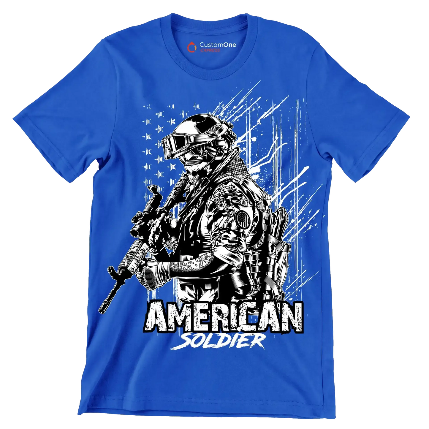 AMERICAN SOLDIER ILLUSTRATION - Veterans Themed T-Shirt-Blue-S-Custom One Express