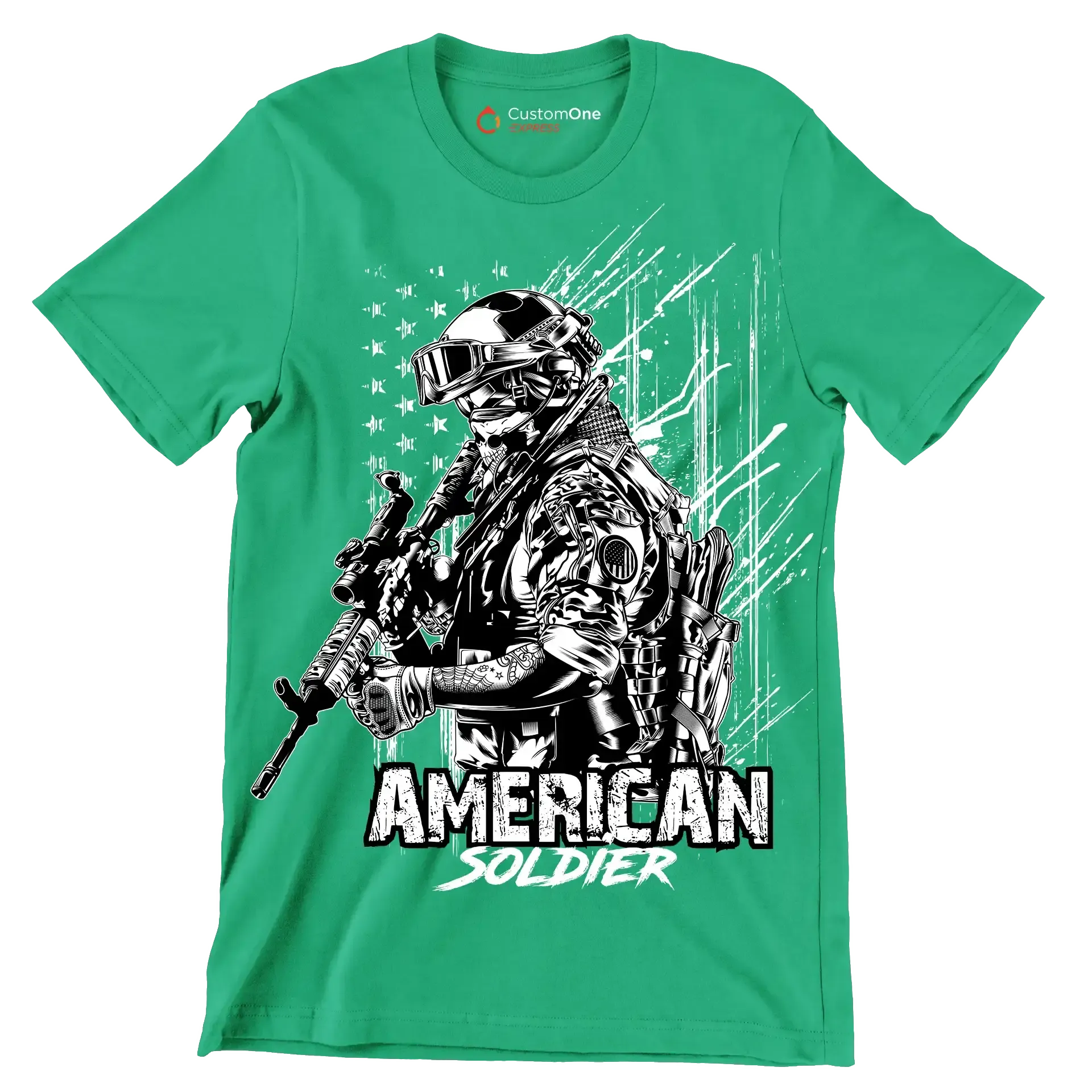 AMERICAN SOLDIER ILLUSTRATION - Veterans Themed T-Shirt-Green-S-Custom One Express