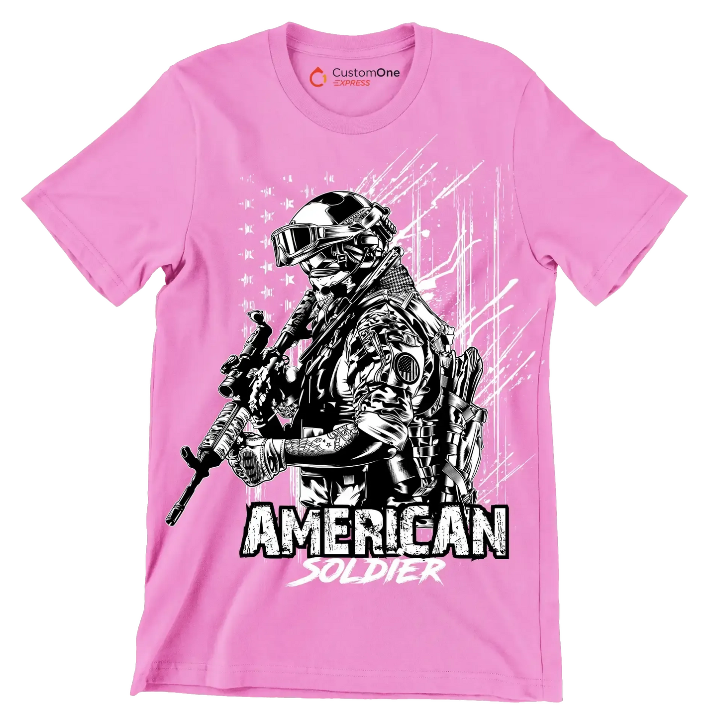 AMERICAN SOLDIER ILLUSTRATION - Veterans Themed T-Shirt-Pink-S-Custom One Express