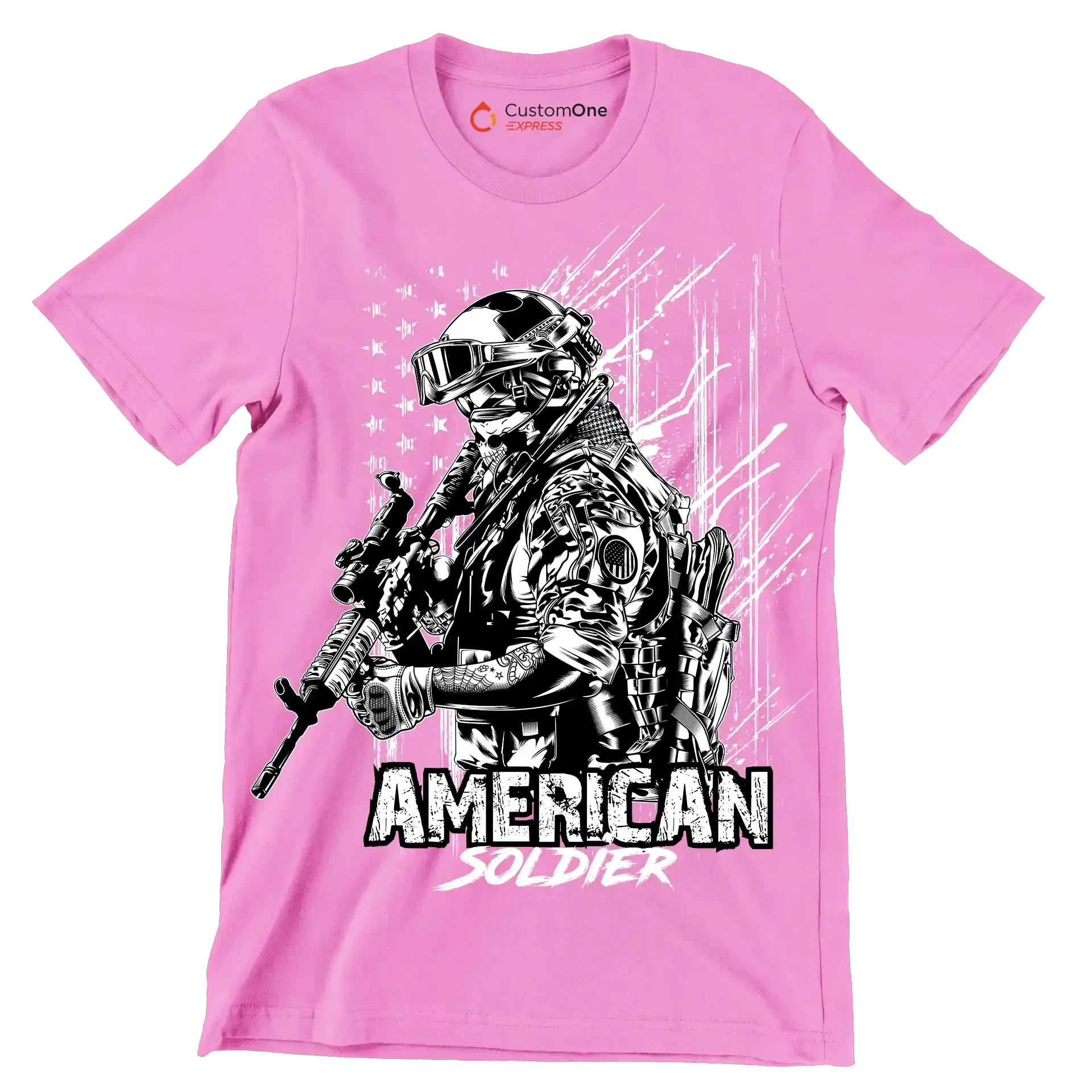 AMERICAN SOLDIER ILLUSTRATION - Veterans Themed T-Shirt-Pink-S-Custom One Express