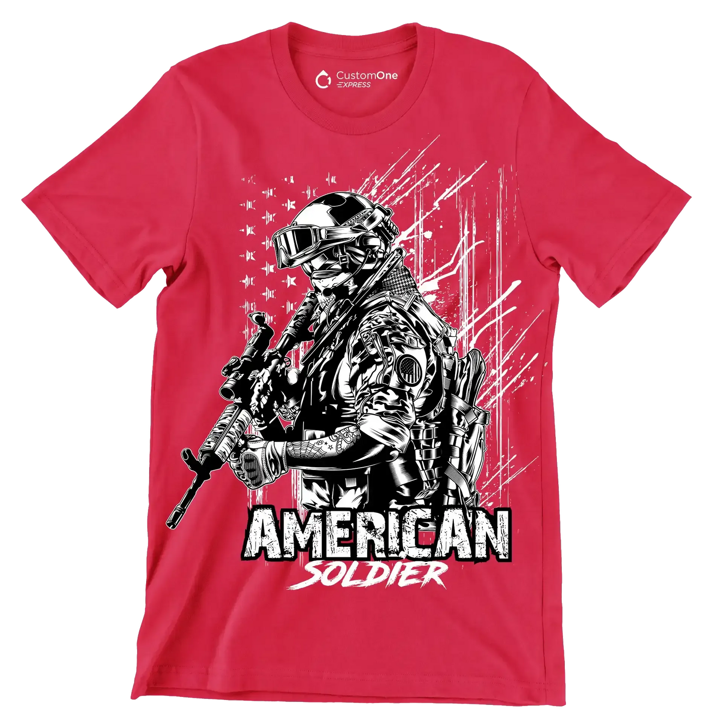 AMERICAN SOLDIER ILLUSTRATION - Veterans Themed T-Shirt-Red-S-Custom One Express