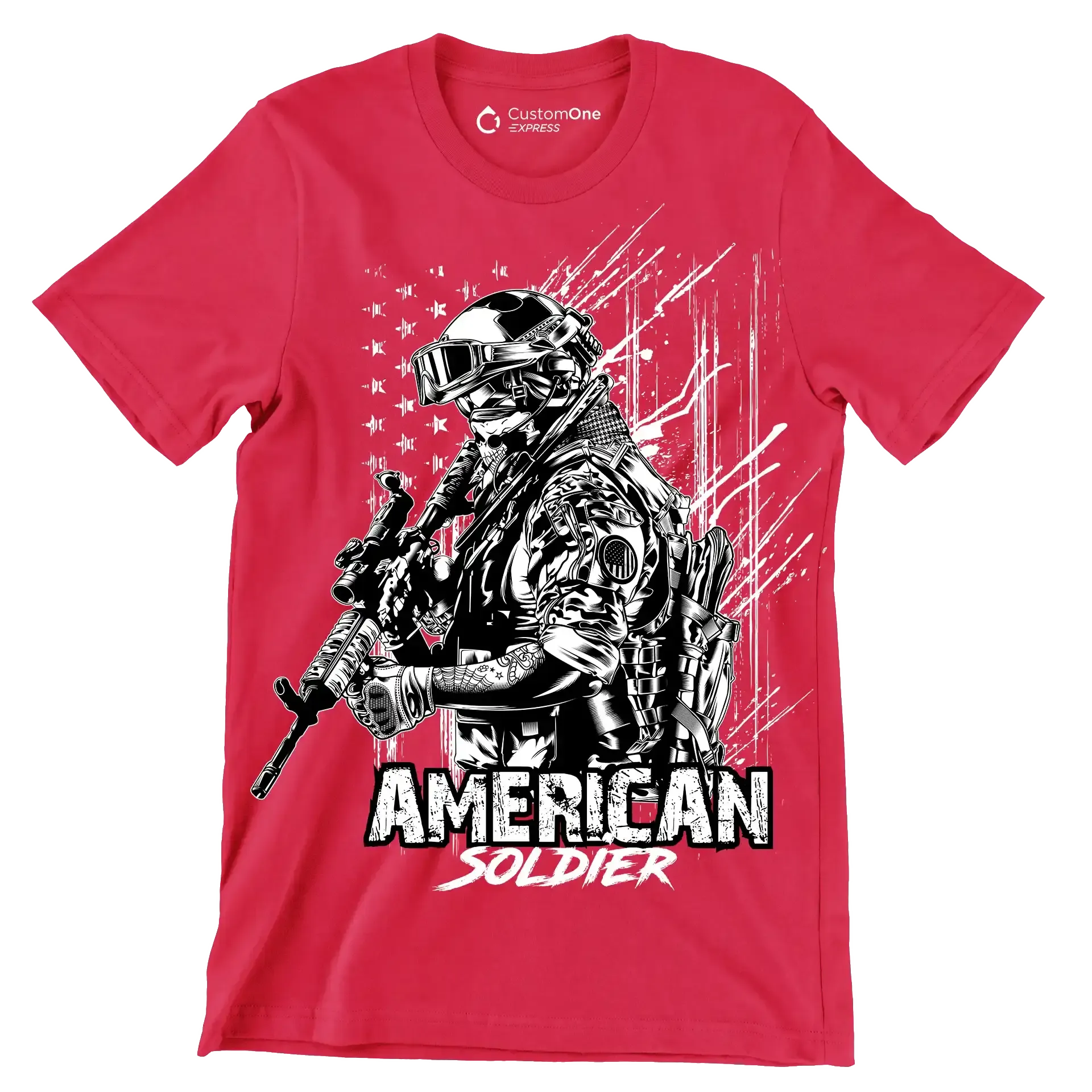 AMERICAN SOLDIER ILLUSTRATION - Veterans Themed T-Shirt-Red-S-Custom One Express