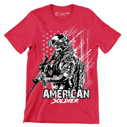 AMERICAN SOLDIER ILLUSTRATION - Veterans Themed T-Shirt-Red-S-Custom One Express
