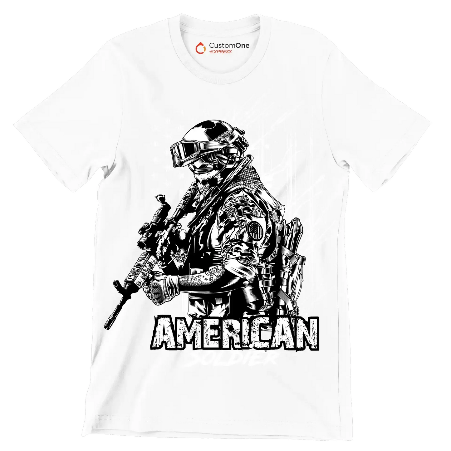 AMERICAN SOLDIER ILLUSTRATION - Veterans Themed T-Shirt-White-S-Custom One Express