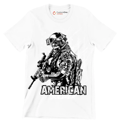 AMERICAN SOLDIER ILLUSTRATION - Veterans Themed T-Shirt-White-S-Custom One Express