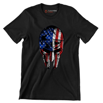 AMERICAN WARRIOR MASK ILLUSTRATION - Veterans Themed T-Shirt-Black-S-Custom One Express
