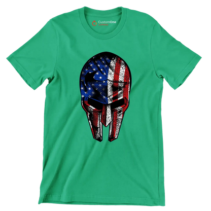 AMERICAN WARRIOR MASK ILLUSTRATION - Veterans Themed T-Shirt-Green-S-Custom One Express