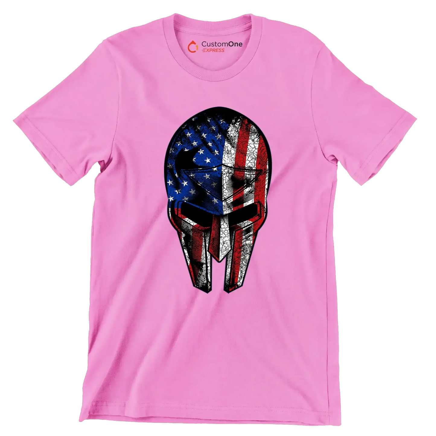AMERICAN WARRIOR MASK ILLUSTRATION - Veterans Themed T-Shirt-Pink-S-Custom One Express
