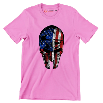 AMERICAN WARRIOR MASK ILLUSTRATION - Veterans Themed T-Shirt-Pink-S-Custom One Express